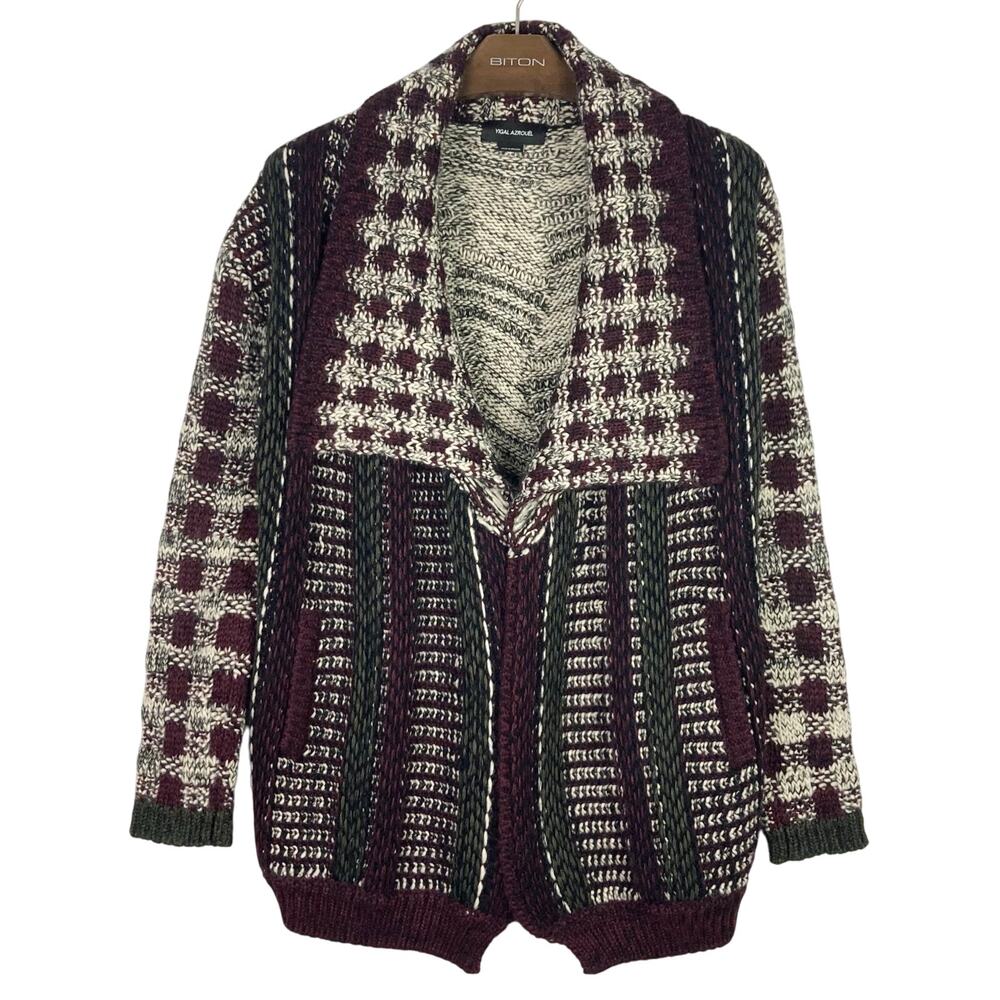 NWOT YIGAL AZROUEL Cardigan S Mohair Merino-Wool Colorblock Patchwork Open Thick